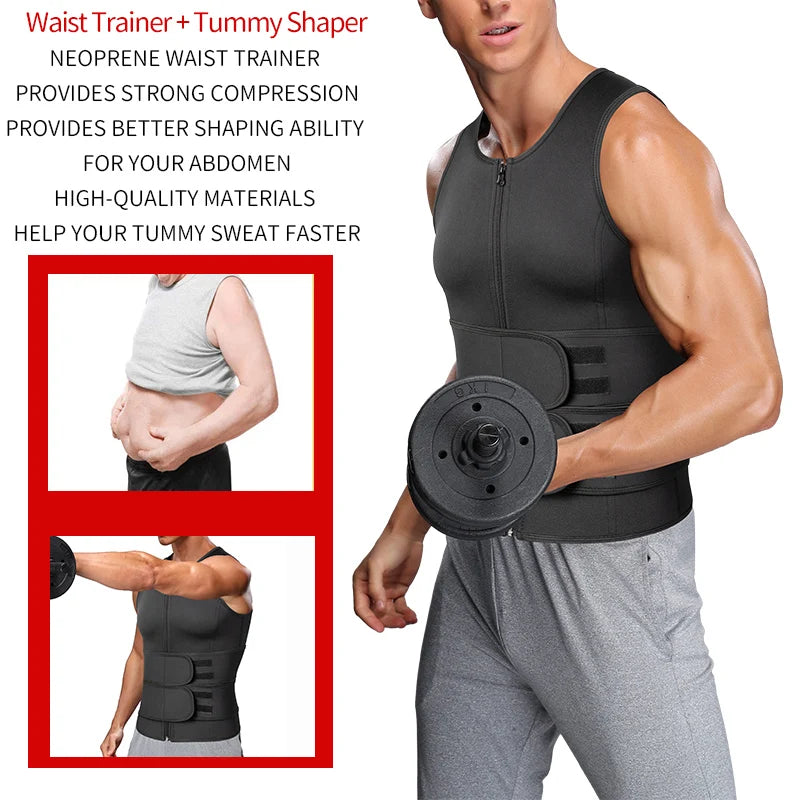 Men Waist Trainer Sauna Vest Fitness Corset Abdomen Slimming Body Shaper Belly Reducing Shapewear Burn Fat Shirt Trimmer Belt