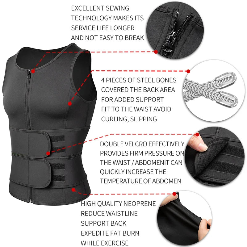 Men Waist Trainer Sauna Vest Fitness Corset Abdomen Slimming Body Shaper Belly Reducing Shapewear Burn Fat Shirt Trimmer Belt